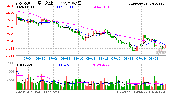 603367辰欣药业三十分钟K线