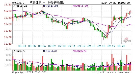 603579荣泰健康三十分钟K线