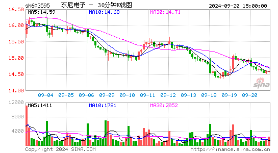 603595东尼电子三十分钟K线