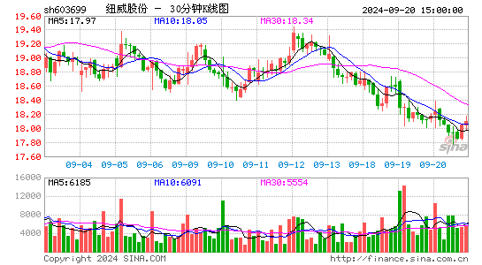 603699纽威股份三十分钟K线