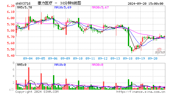 603716塞力医疗三十分钟K线