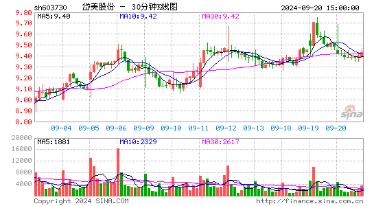 603730岱美股份三十分钟K线