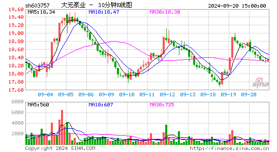 603757大元泵业三十分钟K线