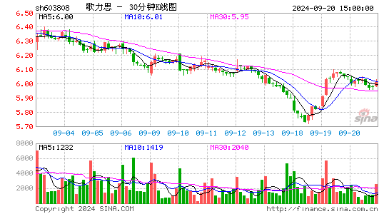 603808歌力思三十分钟K线