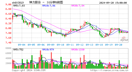 603819神力股份三十分钟K线