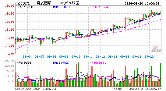 603871嘉友国际三十分钟K线