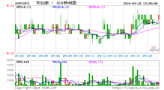 900902市北B股三十分钟K线