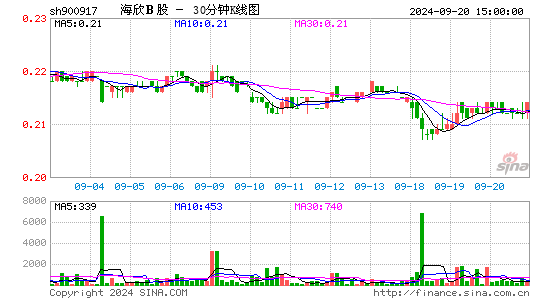 900917海欣B股三十分钟K线