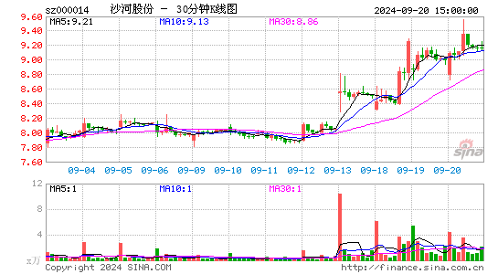000014沙河股份三十分钟K线
