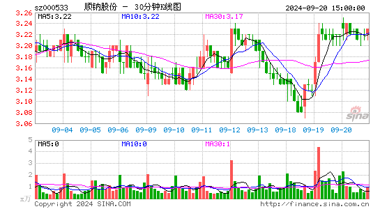 000533顺钠股份三十分钟K线
