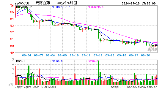 000538云南白药三十分钟K线