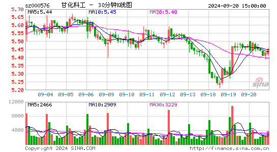 000576甘化科工三十分钟K线