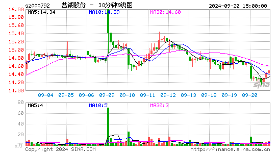 000792盐湖股份三十分钟K线