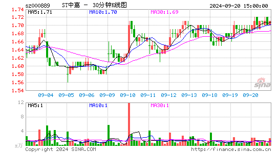 000889ST中嘉三十分钟K线