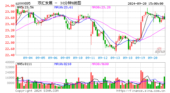 000895双汇发展三十分钟K线