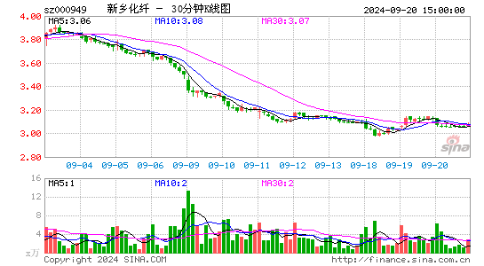 000949新乡化纤三十分钟K线