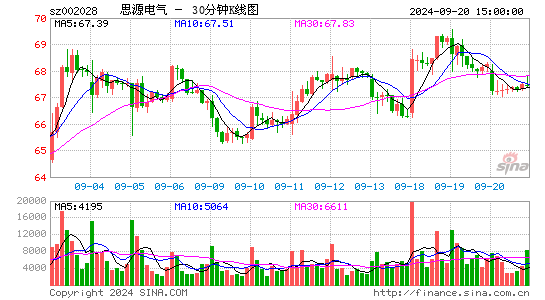 002028思源电气三十分钟K线