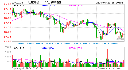 002034旺能环境三十分钟K线