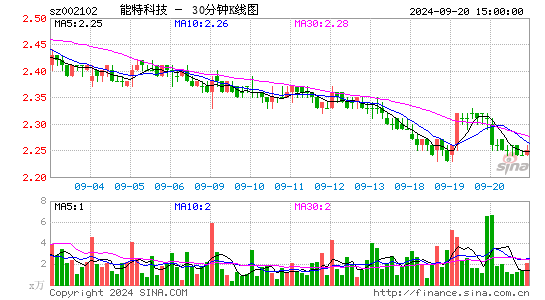 002102冠福股份三十分钟K线