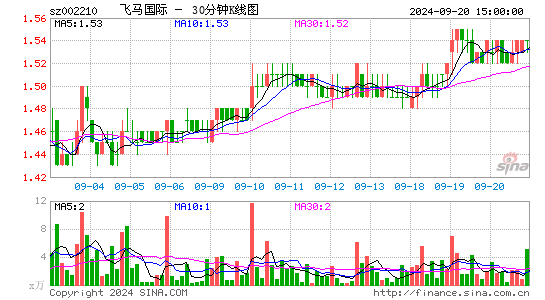 002210飞马国际三十分钟K线