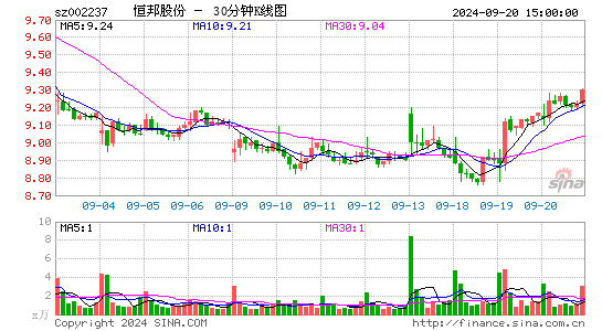 002237恒邦股份三十分钟K线