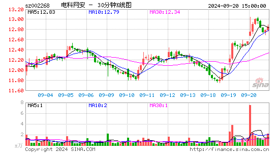 002268电科网安三十分钟K线