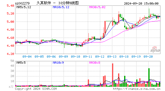 002279久其软件三十分钟K线