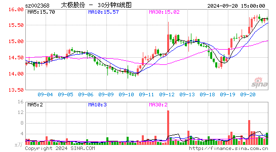002368太极股份三十分钟K线
