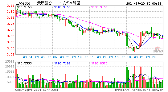 002386天原股份三十分钟K线