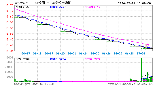 002435长江健康三十分钟K线