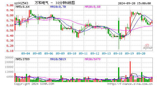 002543万和电气三十分钟K线