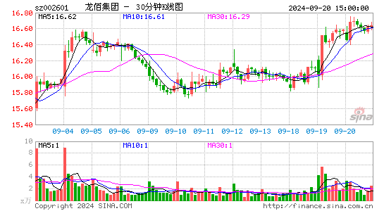 002601龙佰集团三十分钟K线