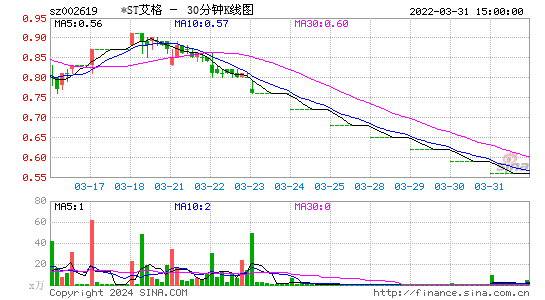 002619*ST艾格三十分钟K线