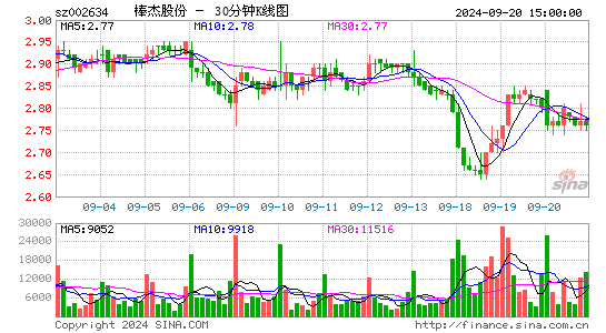 002634棒杰股份三十分钟K线