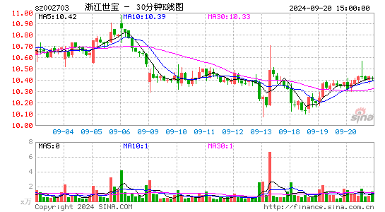 002703浙江世宝三十分钟K线