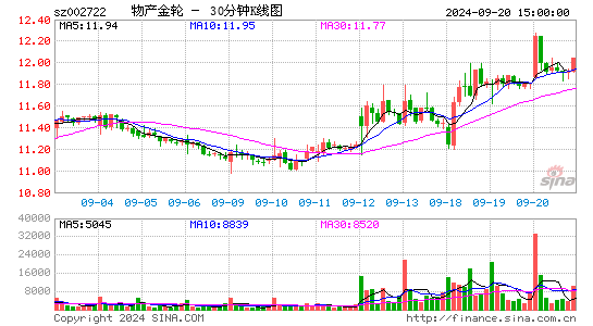 002722物产金轮三十分钟K线