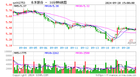 002753永东股份三十分钟K线