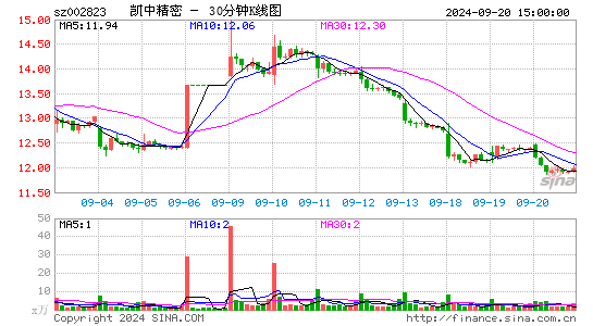002823凯中精密三十分钟K线