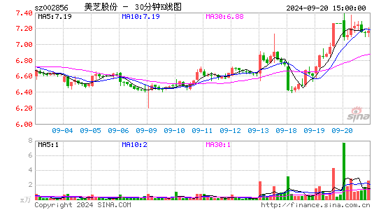002856美芝股份三十分钟K线