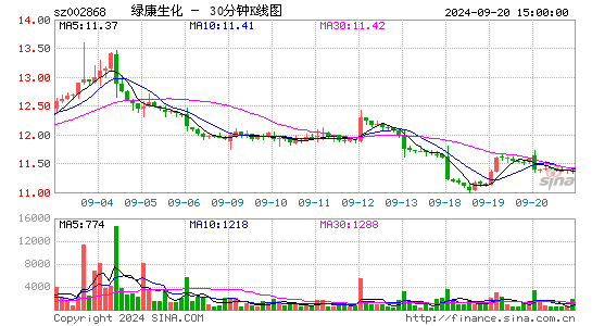 002868绿康生化三十分钟K线
