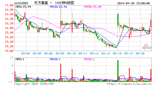 002889东方嘉盛三十分钟K线