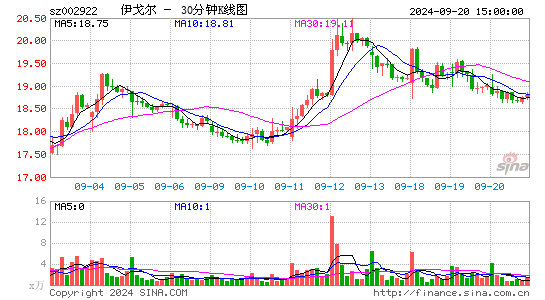 002922伊戈尔三十分钟K线