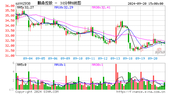 002938鹏鼎控股三十分钟K线