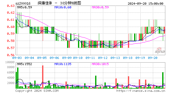 200016深康佳B三十分钟K线