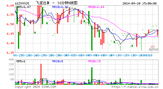 200026飞亚达B三十分钟K线