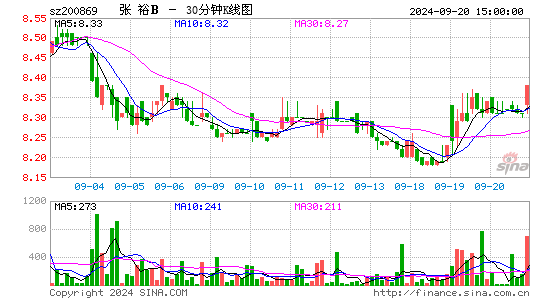 200869张裕B三十分钟K线