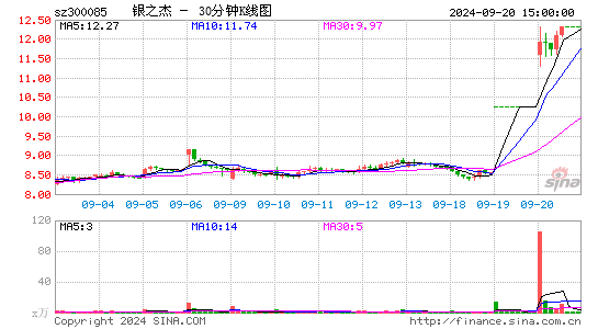 300085银之杰三十分钟K线