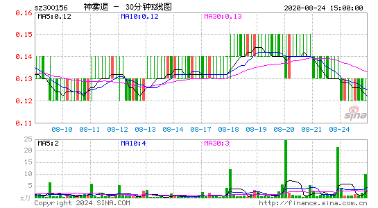 300156神雾退三十分钟K线