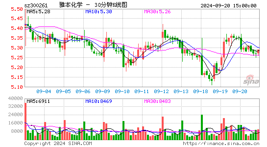 300261雅本化学三十分钟K线