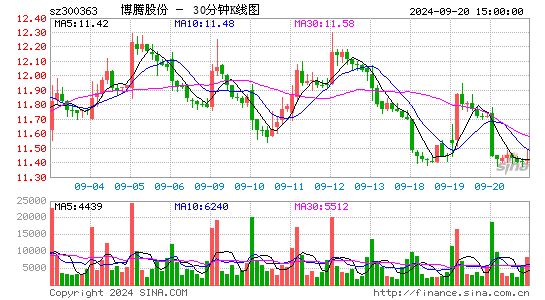 300363博腾股份三十分钟K线